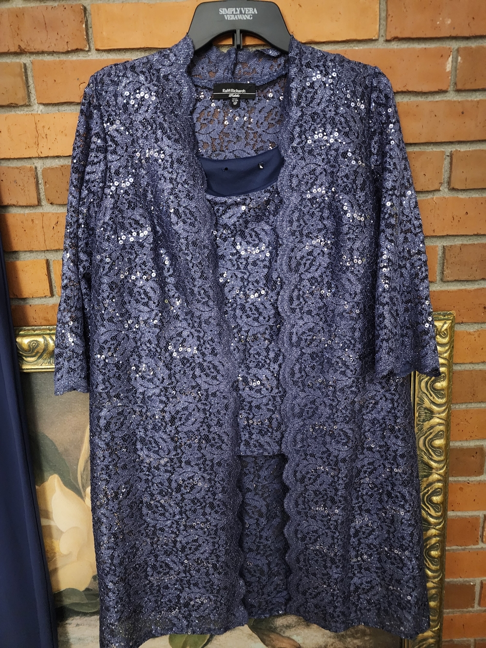R & M Richards Navy Sequin Tank, Jacket & Pants Set 6P - Picture 5 of 10